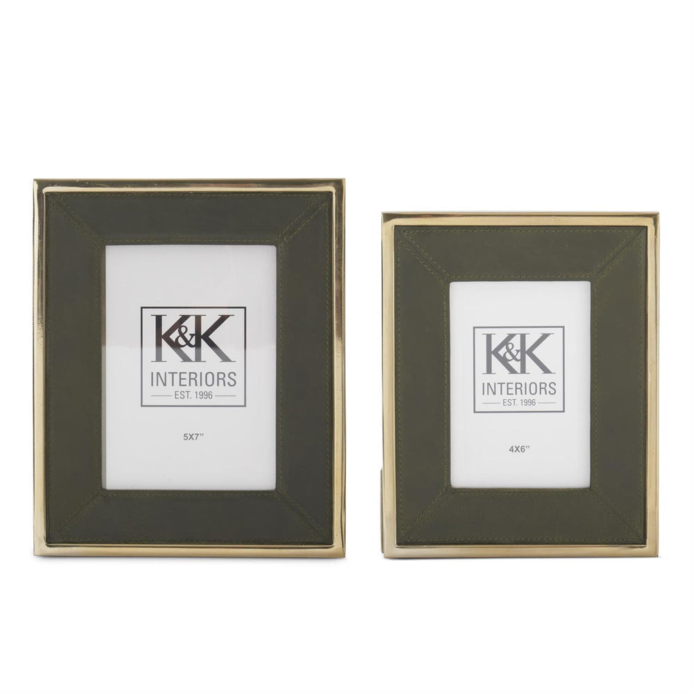 Green Leather & Gold Metal Frame