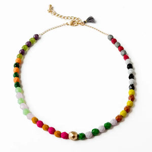 Adjustable Bead Necklace with Mini Tassel