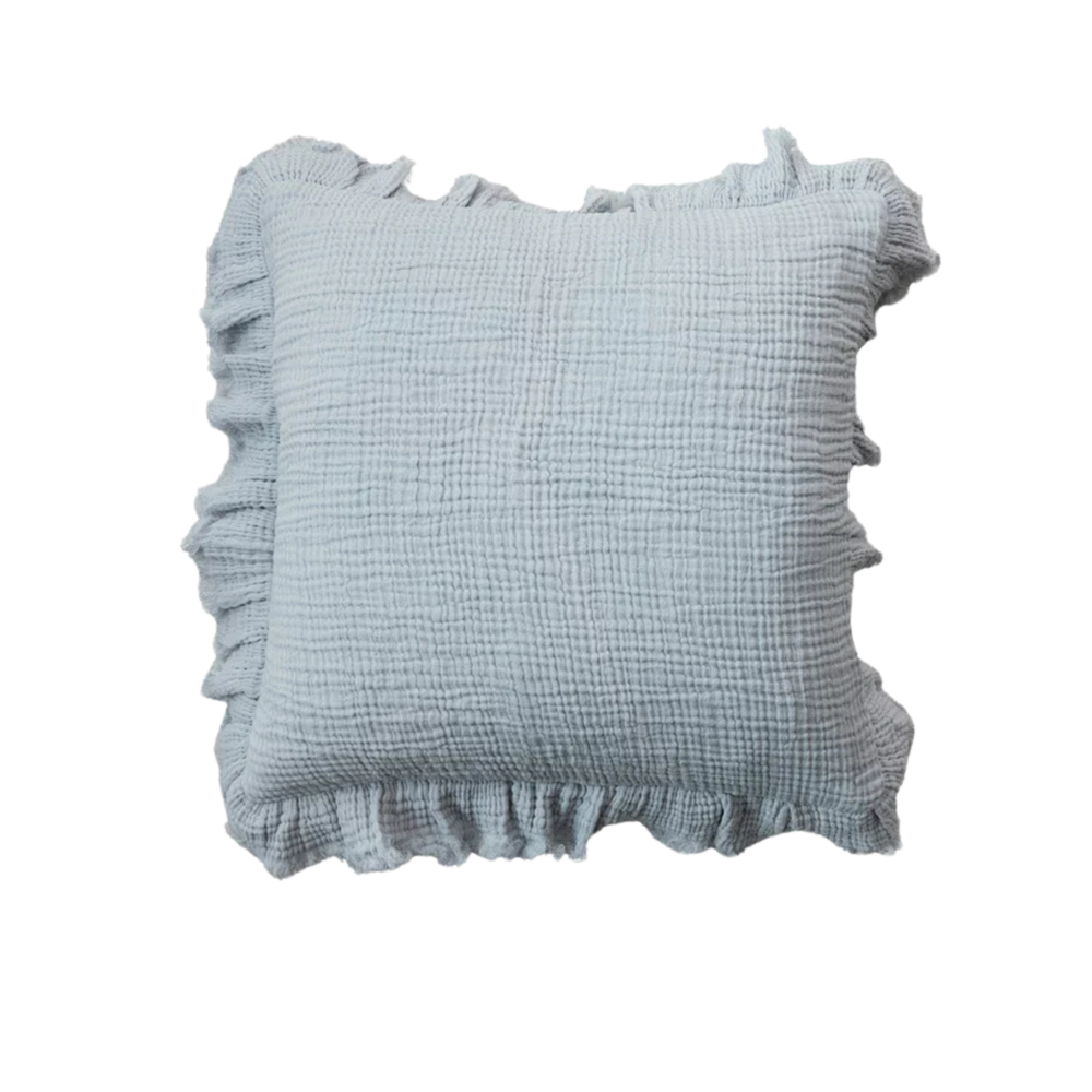 20" Square Light Blue Ruffled Pillow