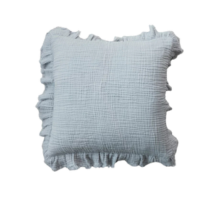 20" Square Light Blue Ruffled Pillow