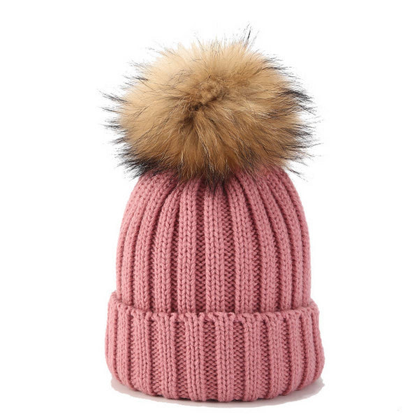 Solid Color Wool Ball Knitted Hat
