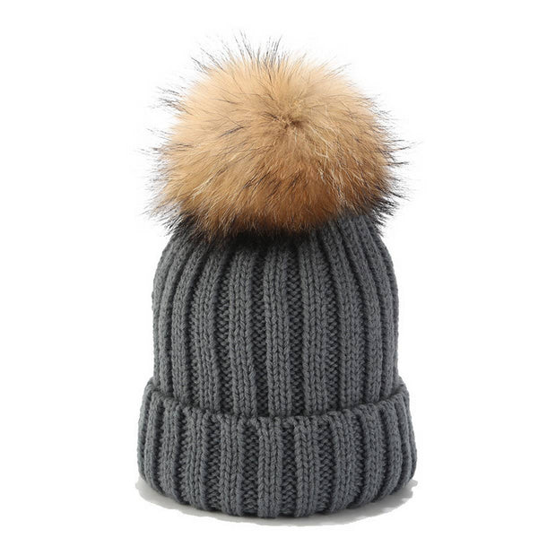 Solid Color Wool Ball Knitted Hat
