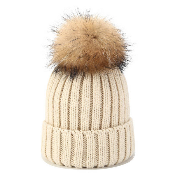 Solid Color Wool Ball Knitted Hat