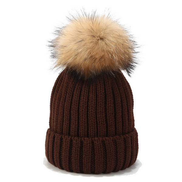 Solid Color Wool Ball Knitted Hat