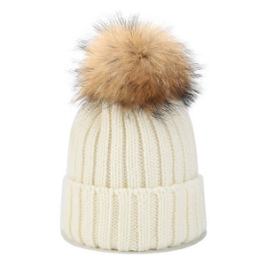 Solid Color Wool Ball Knitted Hat