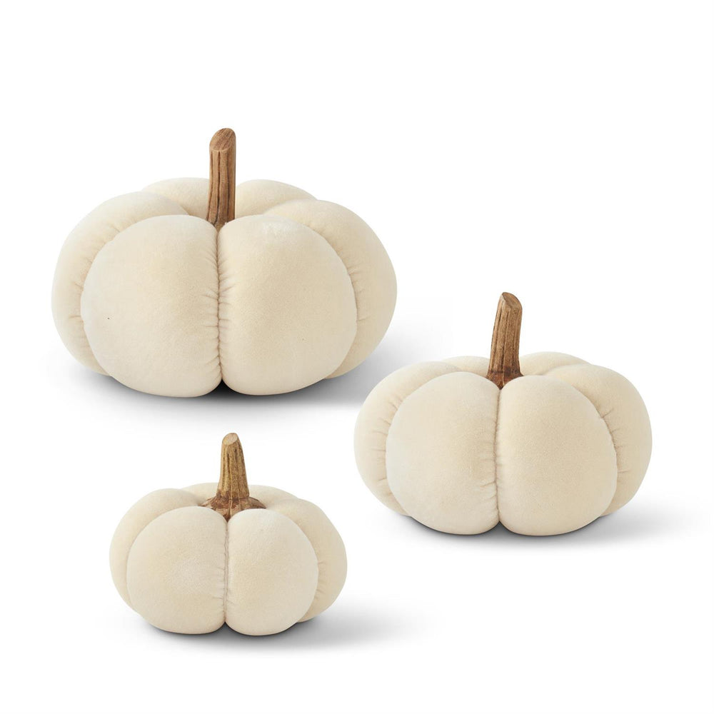 Large White Velvet Pumpkin w/ Wood Stem