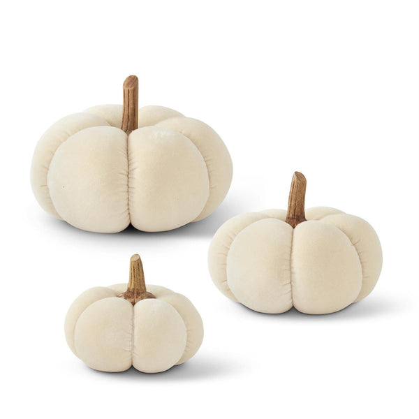 Large White Velvet Pumpkin w/ Wood Stem