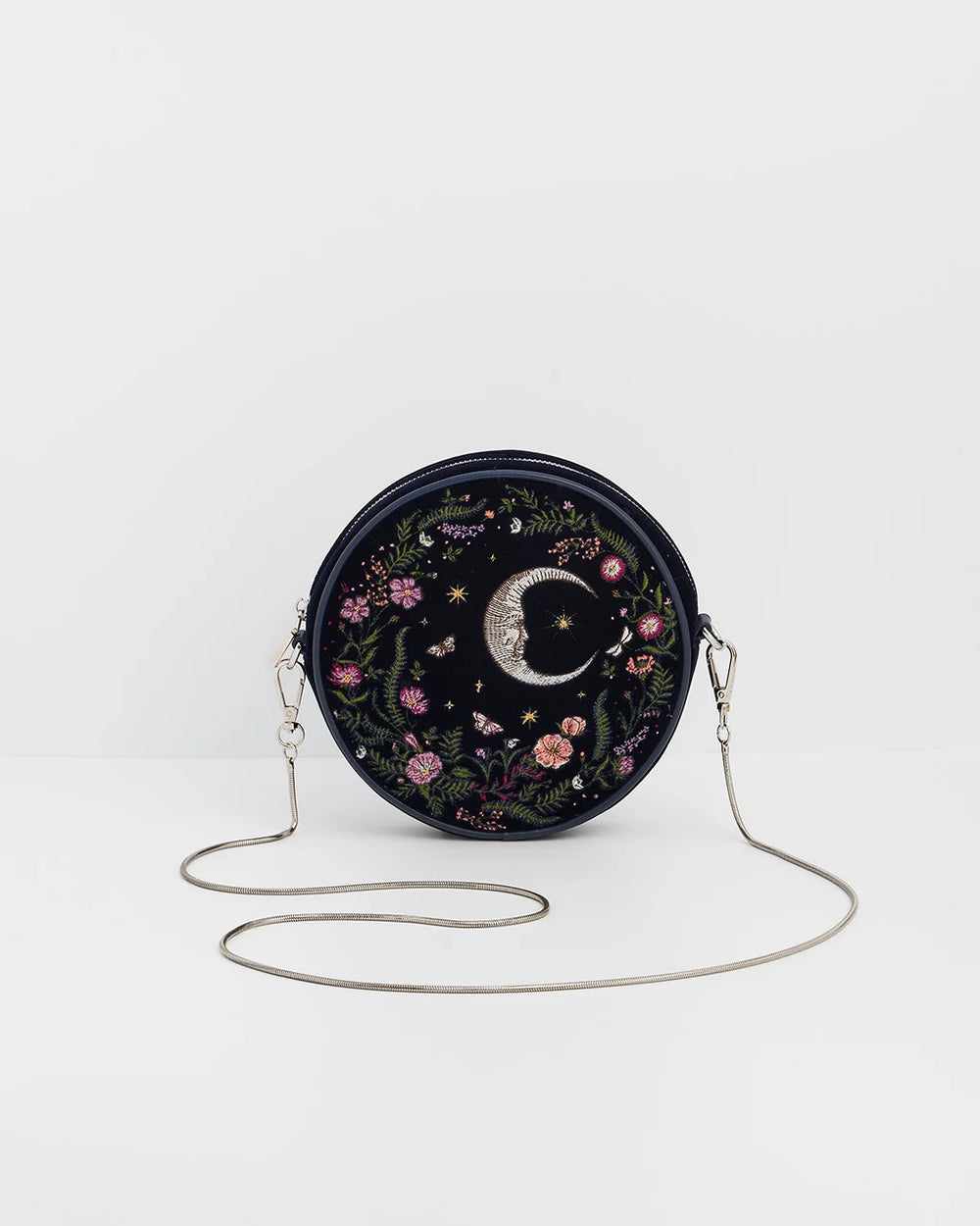 Chloe Midnight Garden Embroidered Circle Bag Navy Velvet