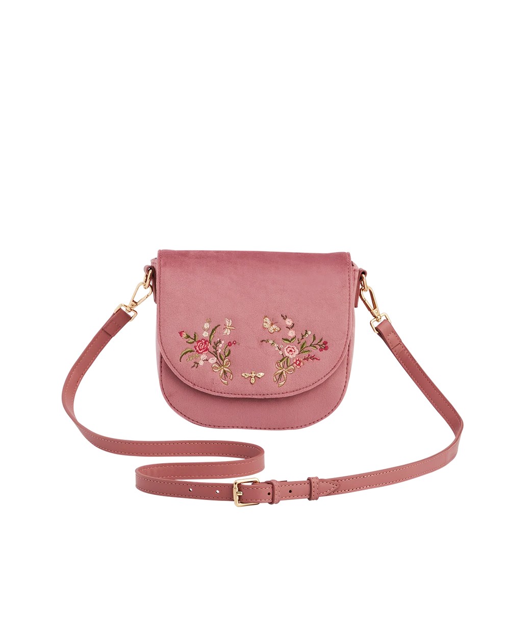 Beth Floral Posy Embroidered Saddle Rose Pink Velvet