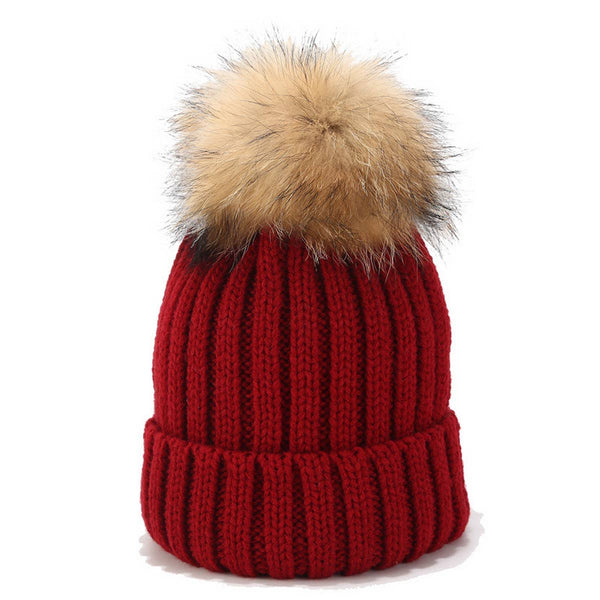 Solid Color Wool Ball Knitted Hat