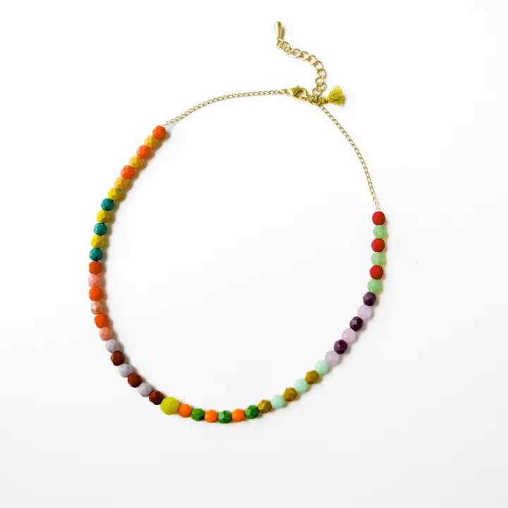 Adjustable Bead Necklace with Mini Tassel