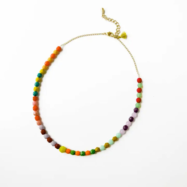 Adjustable Bead Necklace with Mini Tassel