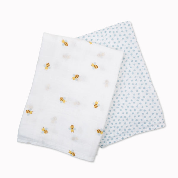 Lulujo Bees & Dots 2pk Swaddles