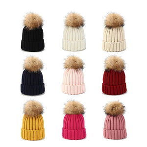 Solid Color Wool Ball Knitted Hat