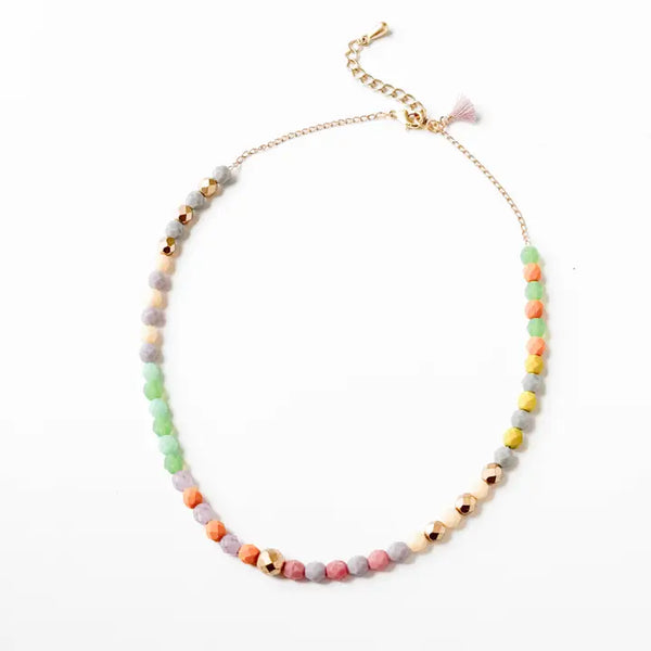Adjustable Bead Necklace with Mini Tassel