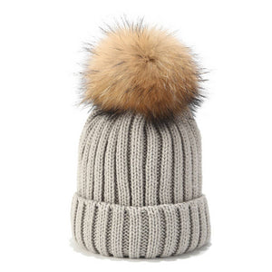 Solid Color Wool Ball Knitted Hat