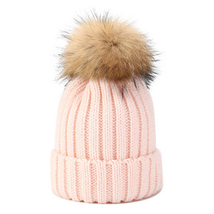 Solid Color Wool Ball Knitted Hat