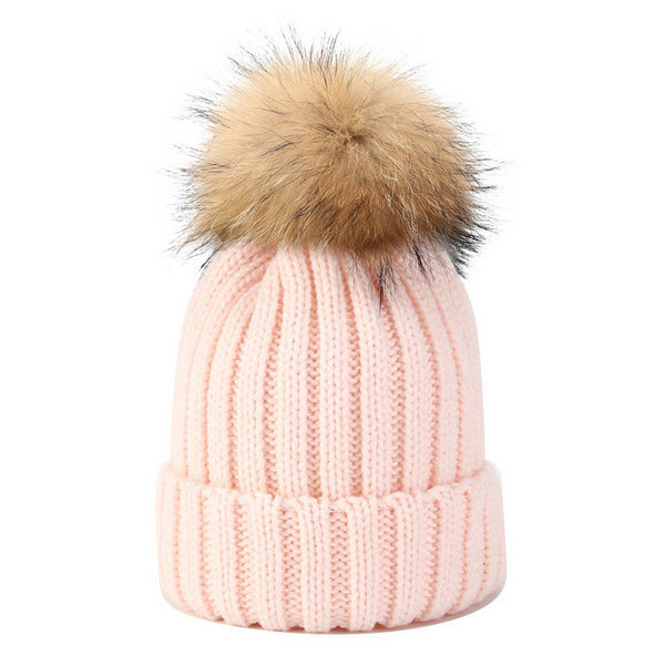Solid Color Wool Ball Knitted Hat