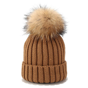 Solid Color Wool Ball Knitted Hat