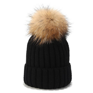 Solid Color Wool Ball Knitted Hat