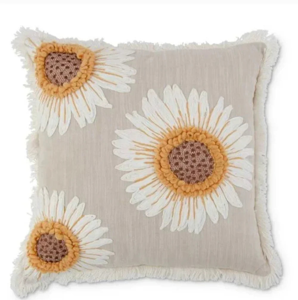 Tan Sunflower Linen Pillow