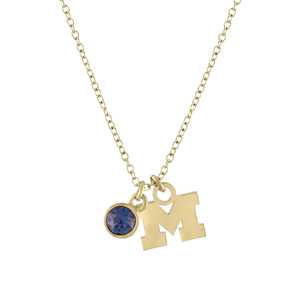 Michigan Block M Gold Plated Charm Necklace
