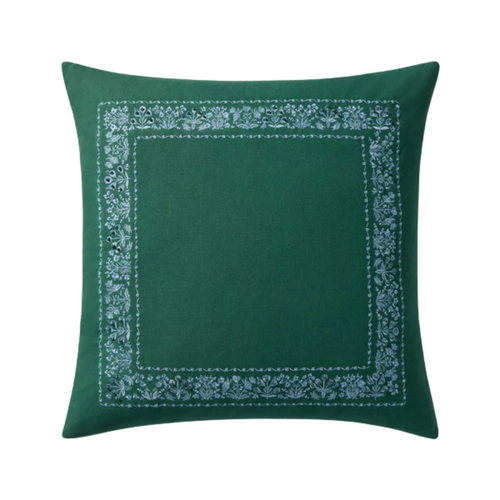 Embroidered Teal Border Pillow