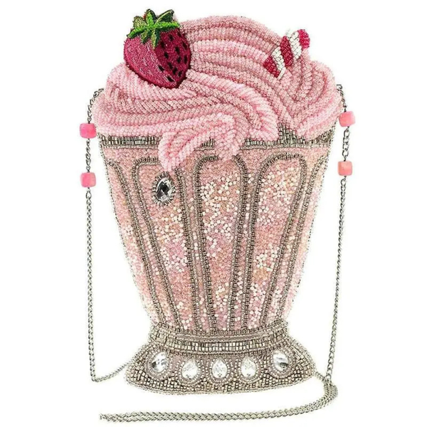 Shake It Up Beaded Pink Milkshake Crossbody Handbag