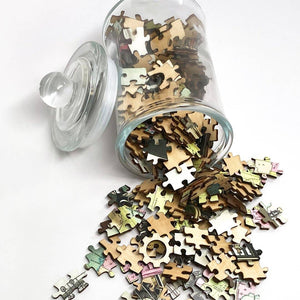 Wooden Puzzle: 20th Century Transport in Glass Jar
