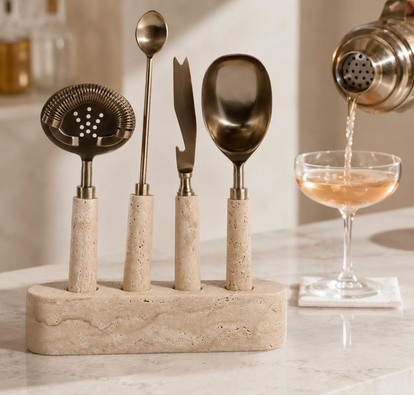 Sheffield Travertine Bar Tool Set