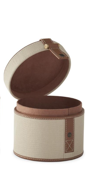 Beige Canvas w/Tan Leather Round Boxes