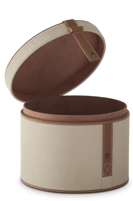 Beige Canvas w/Tan Leather Round Boxes