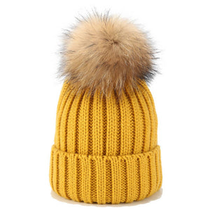 Solid Color Wool Ball Knitted Hat