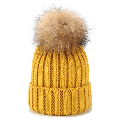 Solid Color Wool Ball Knitted Hat