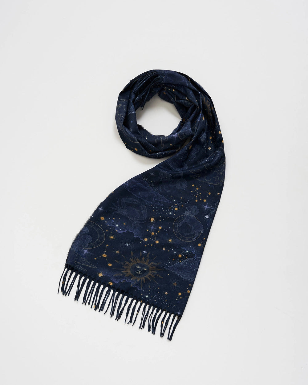 Zodiac Long Fringed Scarf Navy