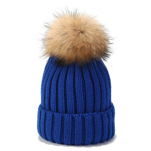 Solid Color Wool Ball Knitted Hat