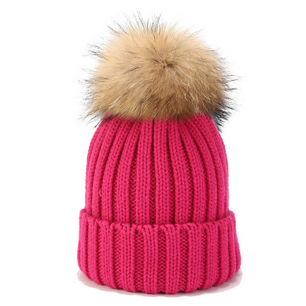 Solid Color Wool Ball Knitted Hat