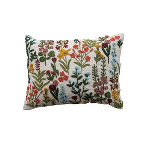 Cotton Slub Flowers Lumbar Pillow