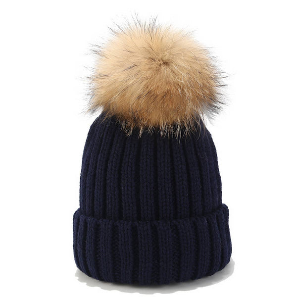 Solid Color Wool Ball Knitted Hat