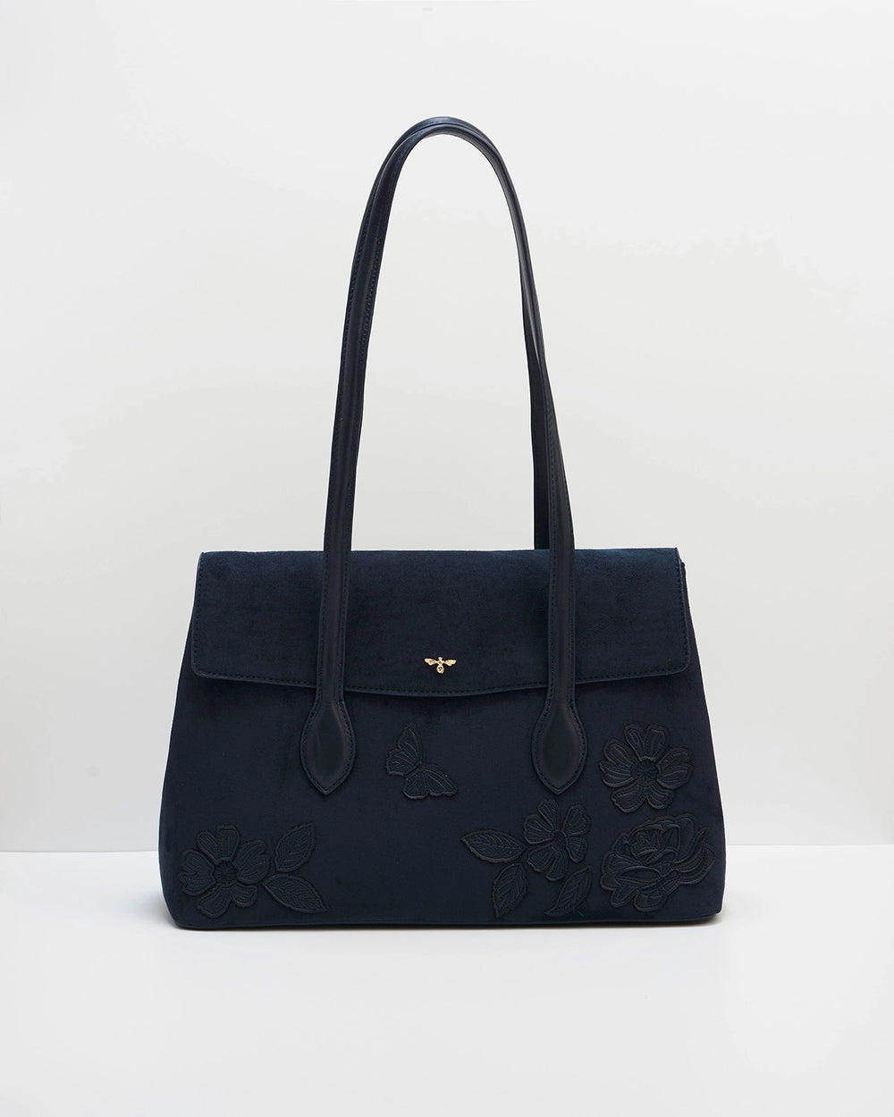 Romilly Floral Applique Shoulder Purse Navy Suedette
