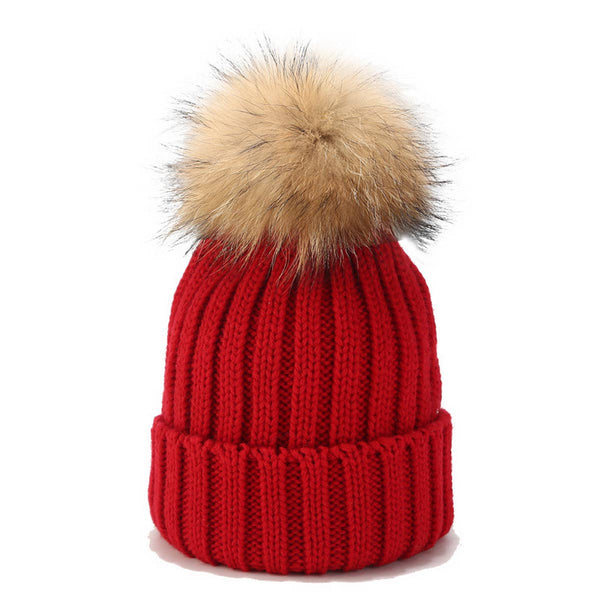 Solid Color Wool Ball Knitted Hat