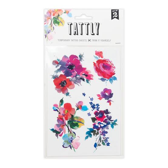 Watercolor Florals Tattoo Sheet, Set of 2