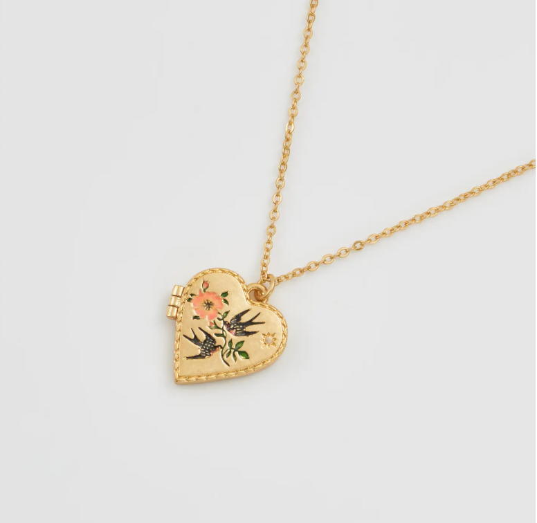 Swallow Heart Locket Necklace