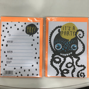 Black & White Polka Dots w/ Octopus “It’s A Party” Fill In (Stationery)
