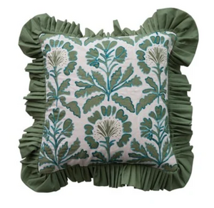 Floral Pillow w/Green Ruffles