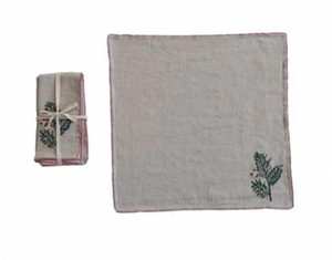 Holly Embroidered Linen Napkins