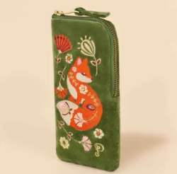 Velvet Embroidered Glasses Case - Fox
