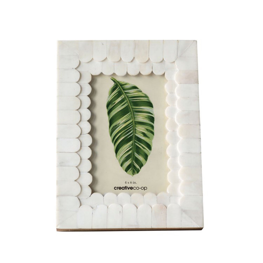 Scalloped Bone and Wood Photo Frame, 4" x 6"