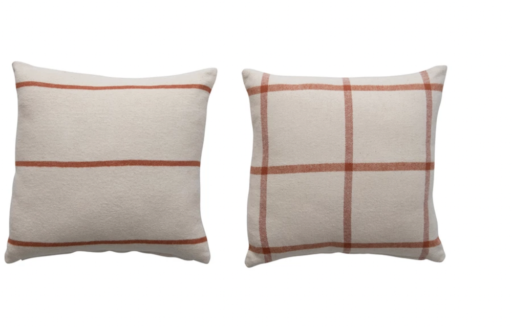 Cotton Flannel Pillow with Rust Color Pattern
