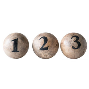 Mango Wood Ball w/ Number, 3 Styles